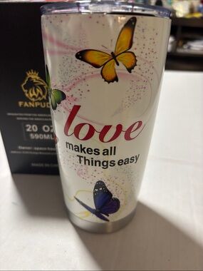 Love Makes All Things Easy White Butterfly Stainless  20 oz Tumbler